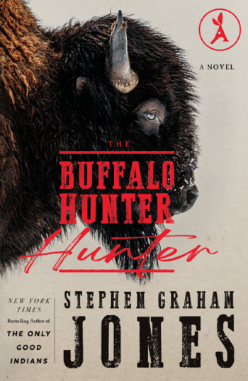 Close-up of a buffalo's head on the left with text 'The Buffalo Hunter' and author Ellis Ward on the right.